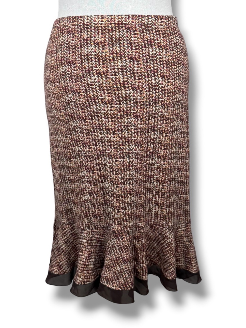 Merona Brown Patterned Midi Skirt Y2K‎ Office Skirt Size Medium